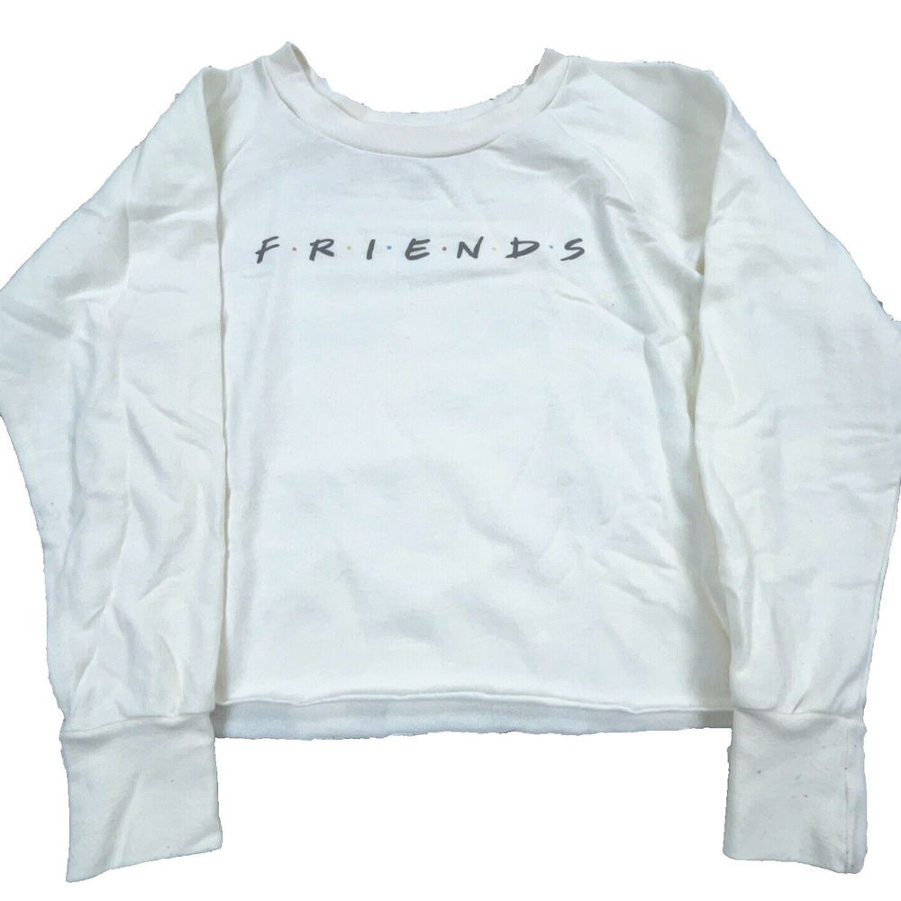 Friends Sweatshirt Women‎ XS White Sweater Oversized Crop Top Cut Off Ladies TV